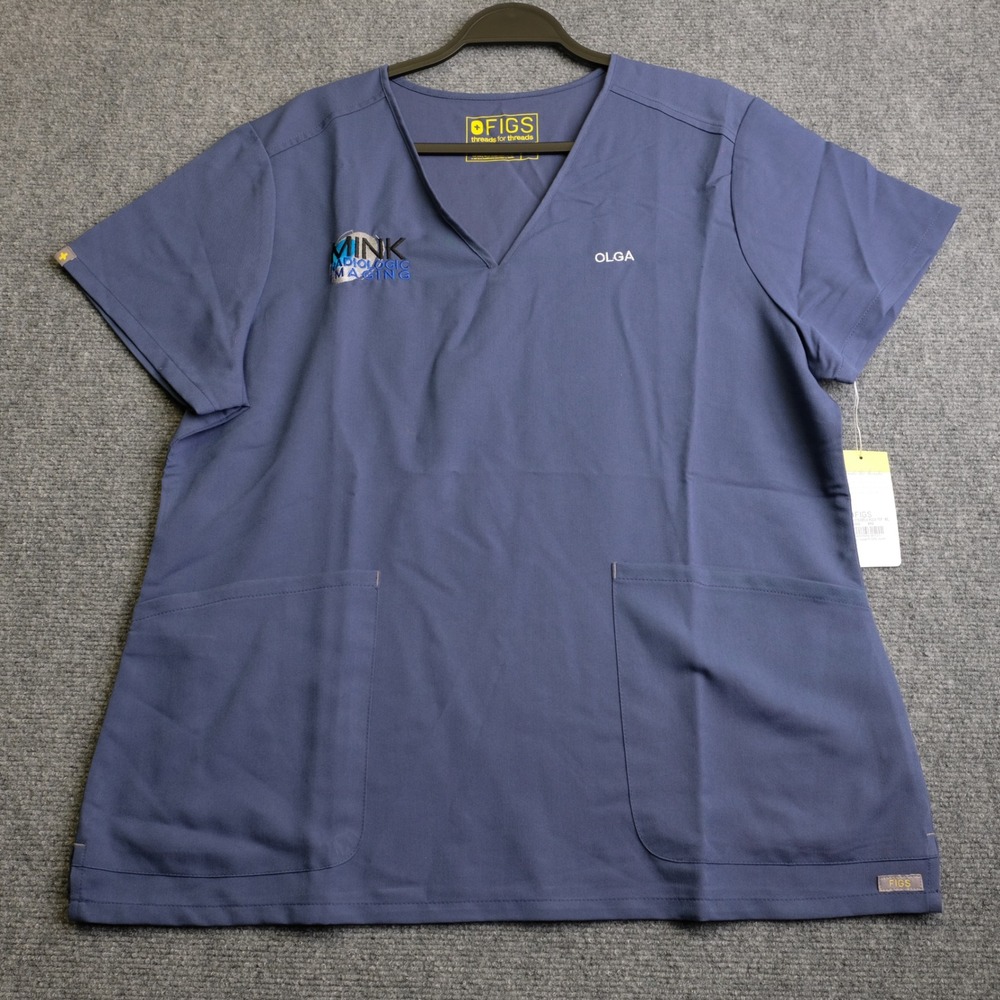 FIGS Isabela Mock Top Womens XL Blue Scrub Top Custom Embroidered Olga Mink